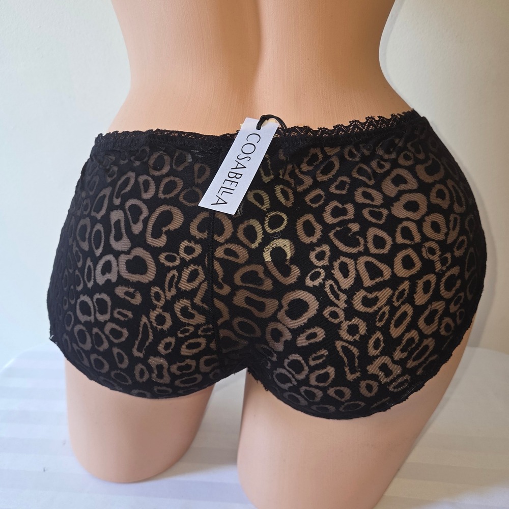 Cosabella Accra Hotpant Black Animal Leopard Mesh Lace Panty New XL